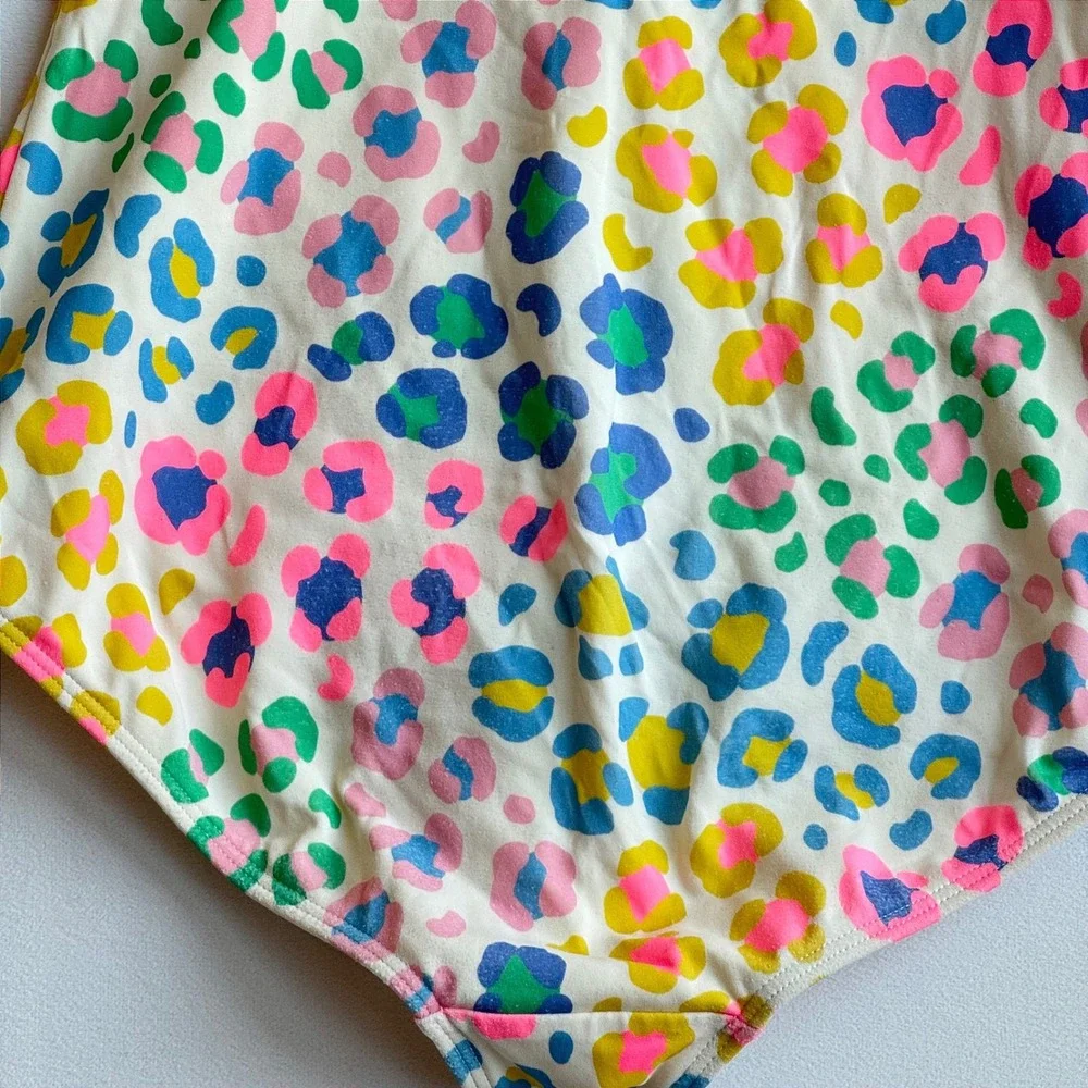 Boden Girls Multicolor Leopard Print Ruffle One Shoulder Swimsuit 13-14Y 164cm